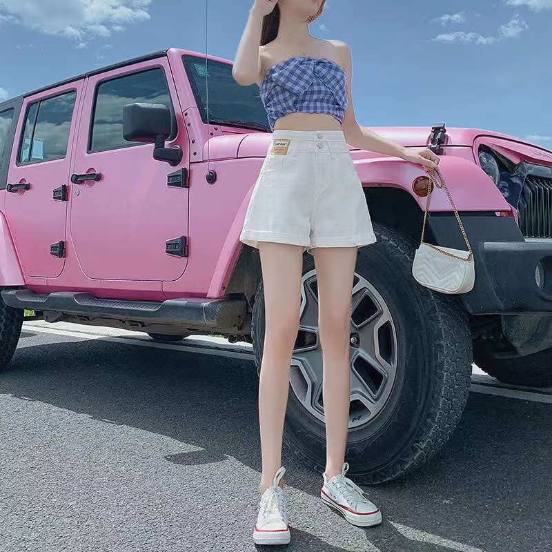 Quần Short Denim Lưng Cao Phong Cách Hàn Quốc Đơn Giản Dành Cho Nữ