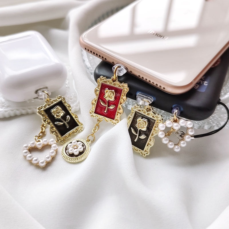 Nút Cắm Cổng Sạc Chống Bụi Hình Tròn Họa Tiết Hoa Hồng Phong Cách Baroque Retro Thông Dụng Cho Điện Thoại Apple Android