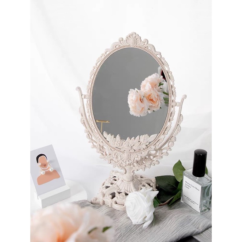 Gương trang điểm để bàn 2 mặt vintage phong cách tiểu thư -may.decor-