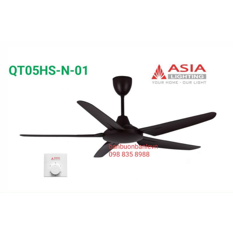 Quạt trần 5 cánh mầu nâu cà phê công suất 80w điều khiển bằng hộp số ASIA LIGHTING QT05-HS