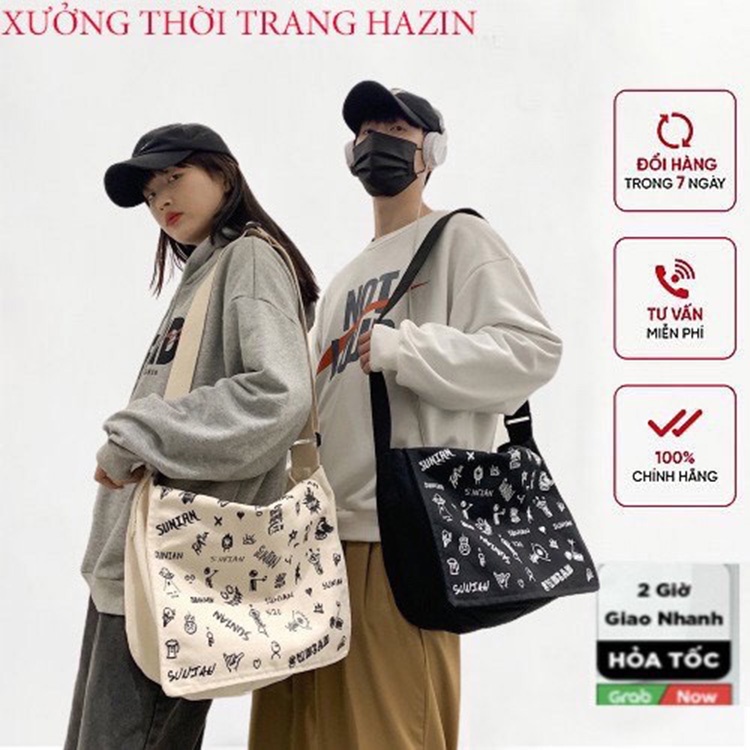 Túi tote đeo chéo Phong Cách Hàn Quốc Cho Nam Nữ size to ,vừa a4 ,sách vở đi học đi chơi thời trang HAZIN