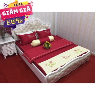 SÉT 5 MÓN CAO CẤP XOA SATIN CHĂN HÈ TRẦN BÔNG HÀNG VIỆT NAM CAO CẤP MÀU ĐỎ MẬN