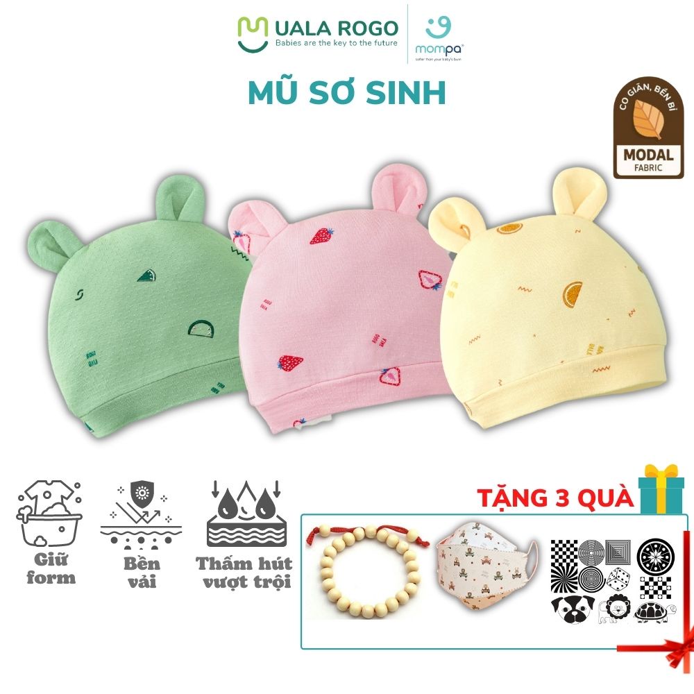 Mũ sơ sinh bao tay bao chân Ualarogo vải Modal chùm đầu giữ ấm thóp co giãn thoải mái bền màu giữ form 2418