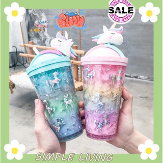 Bình nước nhựa in hình ngựa một sừng dễ thương