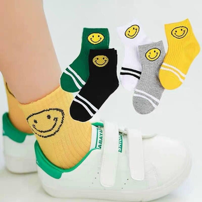 Tát cao cổ cho bé, Set 5 Đôi Vớ Cotton Hình Mặt Cười Dễ Thương Cho Bé