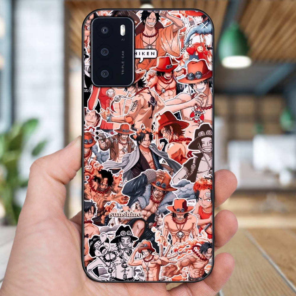 Ốp lưng Oppo A16 viền đen in hình Ace One Piece