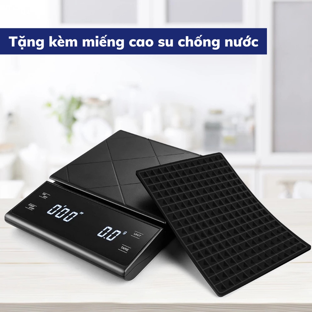 Cân tiểu ly pha cà phê có bộ đếm giờ EK6012 cân tiểu li pha cafe định lượng 0,1g-3kg độ chính xác cao tặng kèm pin AAA