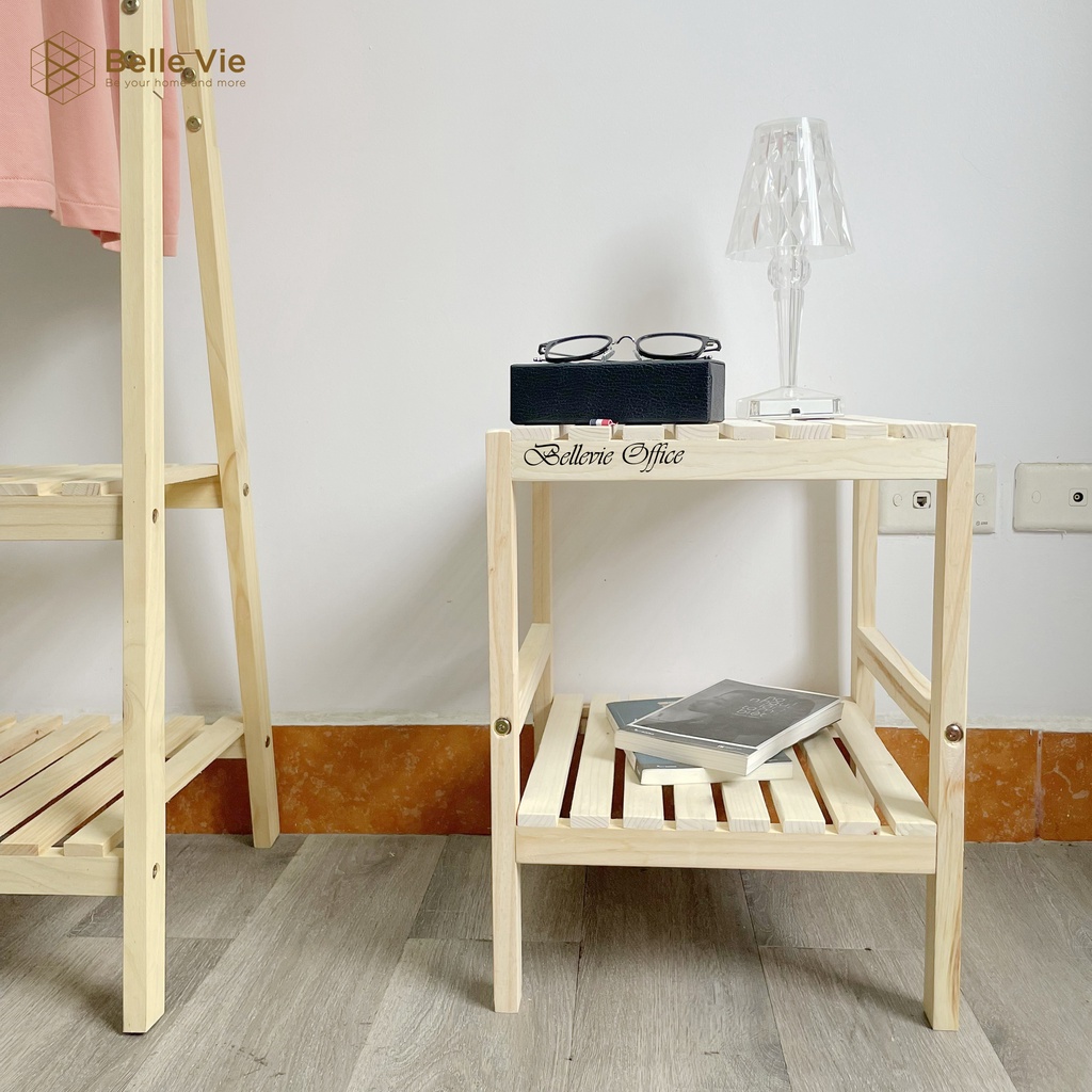 Kệ Đầu Giường BELLEVIE Tab Đầu Giường, Kệ Đa Năng Khung Gỗ Mặt Nan 2 Tầng - KDG NG