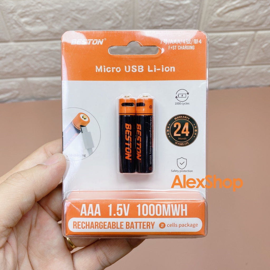 [Vỉ 2 Viên] Pin Sạc AA/ AAA 1.5V Beston Đầu USB Công Suất 3500mWh/ 1000mWh