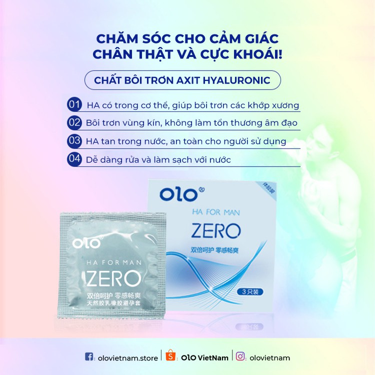 Bao cao su OLO Zero Ha For Man gấp đôi chất bôi trơn, siêu mỏng 0.01mm nội địa Trung 3 bao