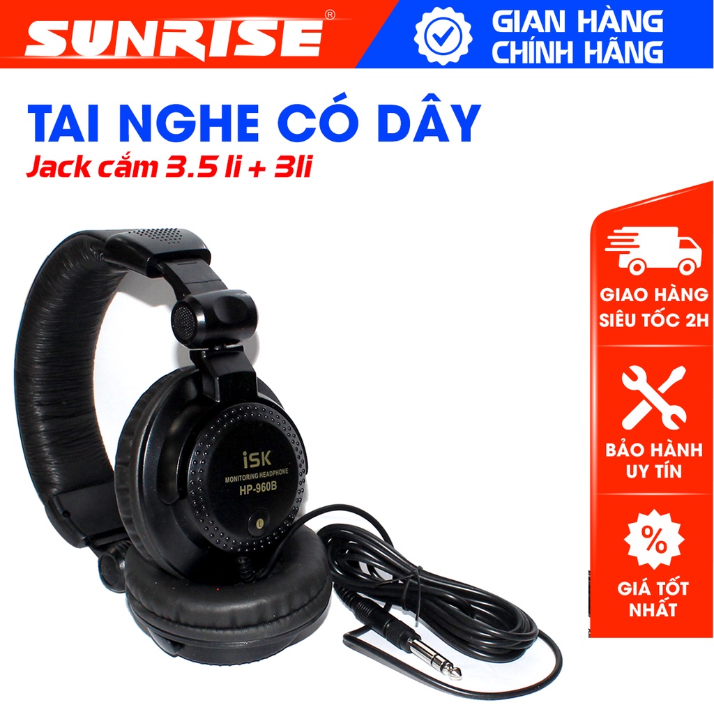 Tai Nghe có dây ISK HP960B Cao Cấp - Tai nghe chụp tai, gaming, có Jack 3 li và 6 li kết nối âm thanh chuyên nghiệp