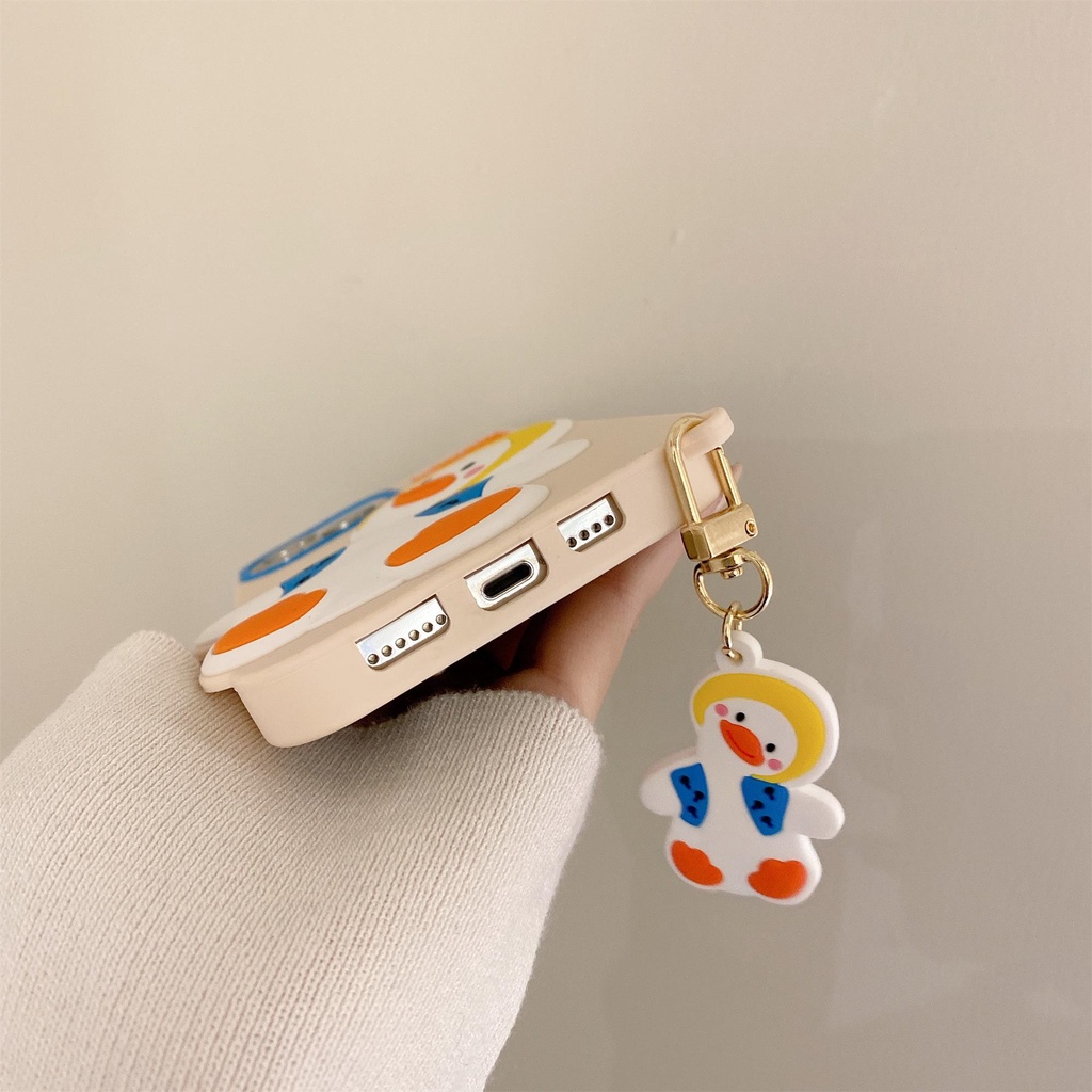 Ốp Điện Thoại Silicon Hình Vịt Kèm Dây Đeo Cho iPhone 13 12 11 Pro Max XR XS Max X 7 8 6 6S Plus add pendant to prevent falling