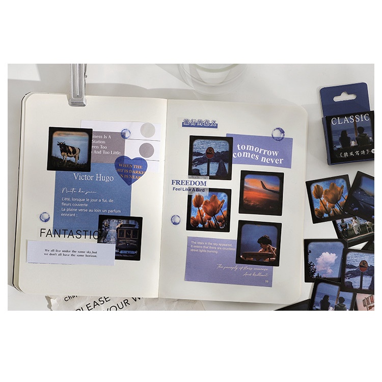 Hộp 46 sticker film phong cảnh nghệ thuật trang trí sổ, làm journal