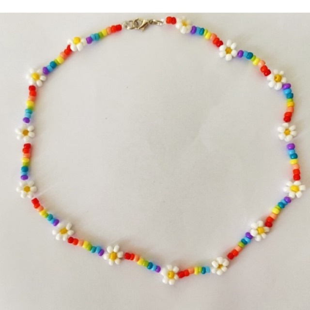 Vòng cổ hoa choker handmade hạt cườm pastel và cầu vòng nhiều màu