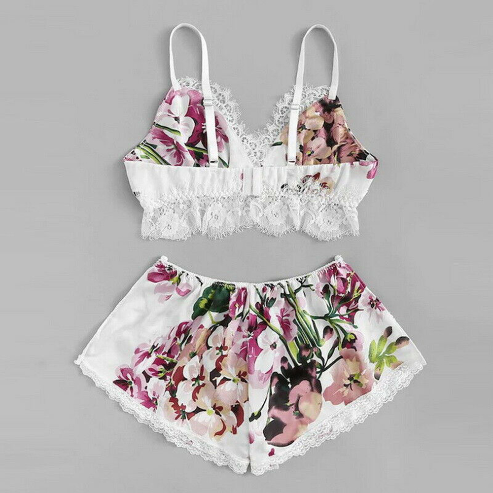 Set đồ ngủ 2 dây hoạ tiết hoa viền ren | BigBuy360 - bigbuy360.vn