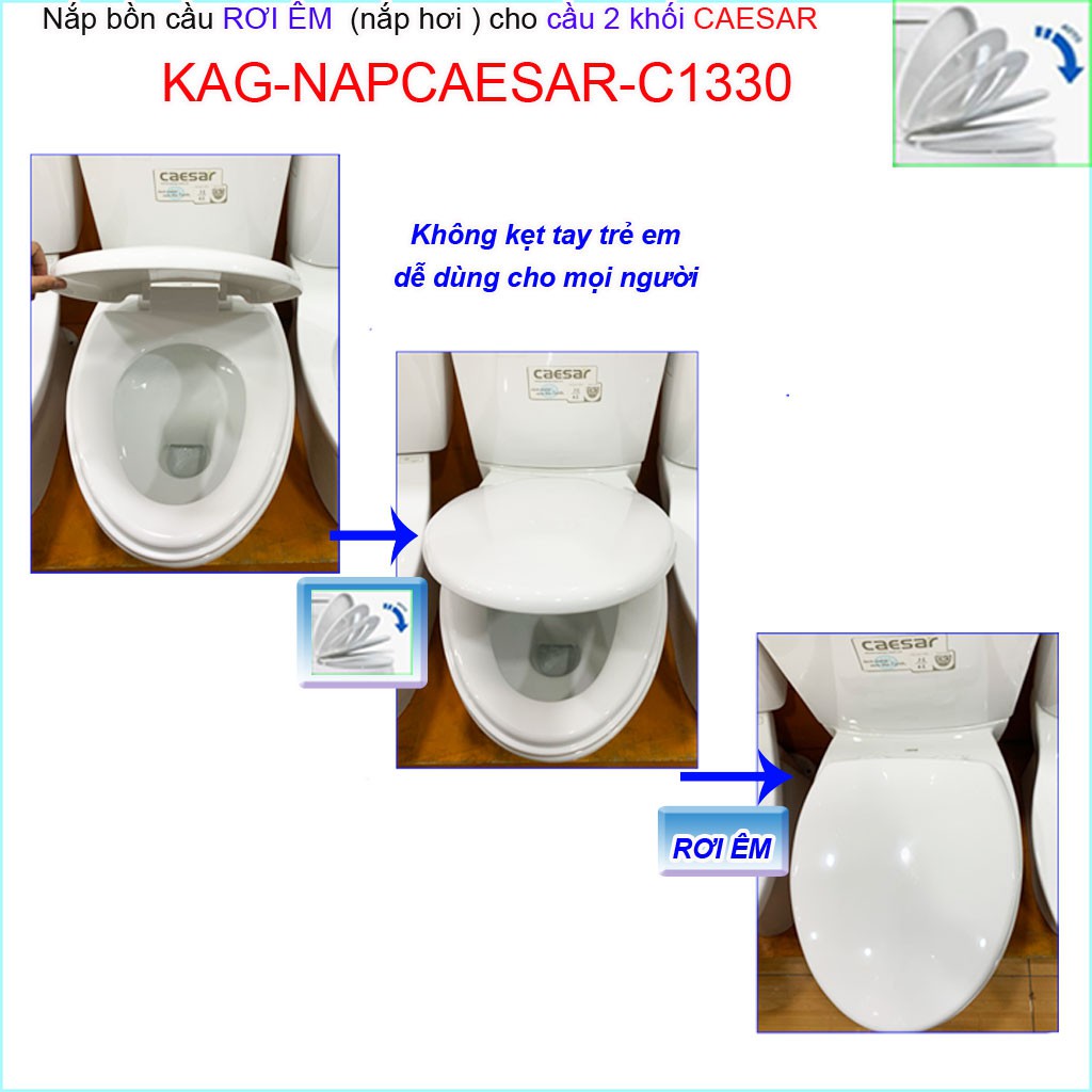 Nắp đậy bồn cầu Caesar C1330 trắng, nắp rơi êm bàn cầu 2 khối thân dài Linax C504-C702, Viglacer giá tốt chất lượng tốt