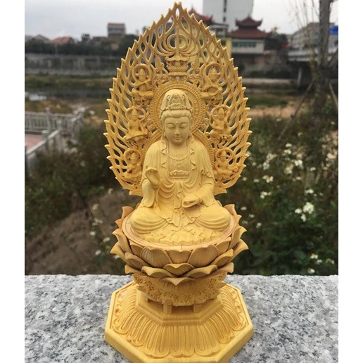 Bộ 3 tượng Gỗ hoàng dương Thích Ca - Địa Tạng- Quan Âm- văn phòng phẩm Nhơn Phát