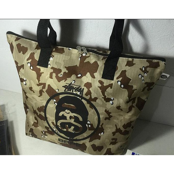 BAPE X STUSSY A Bathing Ape Tote Bag Túi Xách Tay Đeo Vai In Chữ Thời Trang