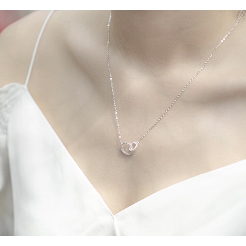 Dây chuyền bạc nữ lồng nhau nạm đá bạc ta nguyên chất chuẩn tiệm vàng