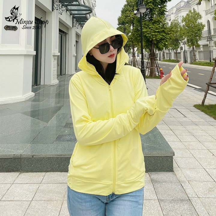 Áo chống nắng nữ 2 lớp dày dặn thun lạnh cản tia uv, áo chống nắng GU hàng chính hãng, màu đẹp Minxu Shop ACN