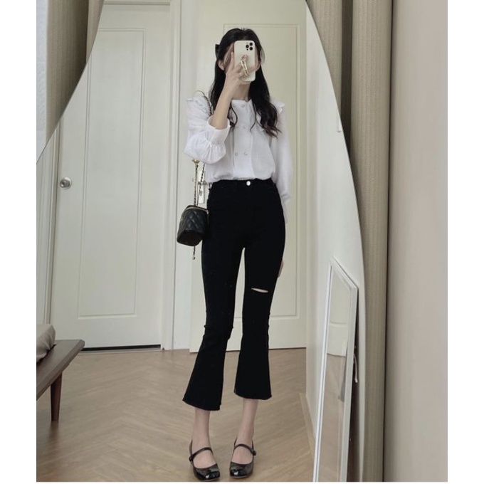 Ảnh thật - Sơ mi kẻ sọc CINCI dáng cổ bèo tay xòe