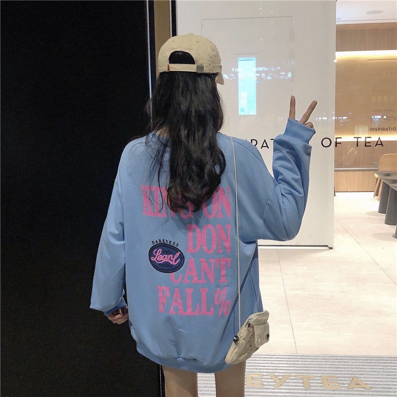 ZHELIHANGFEI Áo Sweater Cổ Tròn Tay Dài Dáng Rộng In Chữ Thời Trang