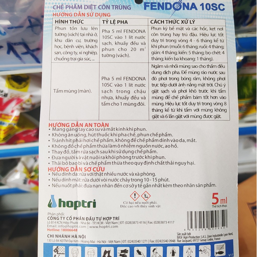 Chế Phẩm Diệt Côn Trùng FENDONA 10SC - Thuốc Diệt Muỗi Kiến Gián (gói 5ml)