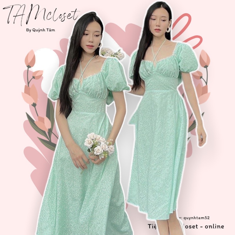 Đầm maxi hoa nhí cột nơ lưng - TK1086