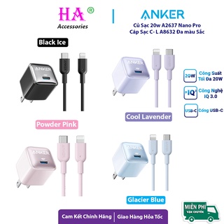 Củ Cáp Sạc Anker 20w A2637 Nano Pro + Cáp C to L A8632 Silicon Đa Màu Sắc cho lP8-lP14