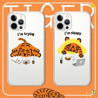 iPhone 13 12 11 Pro Max XS XR X i13 Mini 8 7 6s 6 Plus SE2 5 5s SE Cute Cartoon Tiger Transparent Silicone Soft Shockproof Case