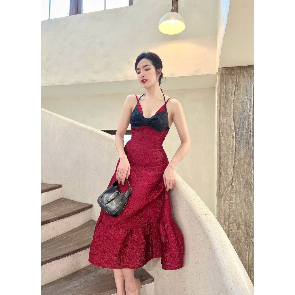 Váy Đầm Thiết Kế THUYNGOTHANH hai dây đỏ SALE