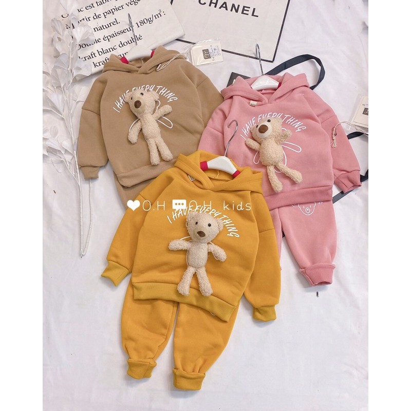 bộ nỉ bông hoodie cho bé - bộ gấu nỉ bông cho bé