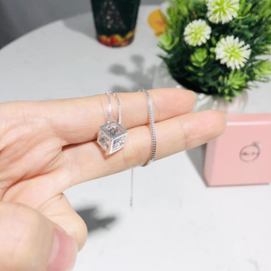 (BẠC CHUẨN)  DÂY CHUYỀN BẠC Ý 925 CHO NỮ MẶT LẬP PHƯƠNG PHỤ KIỆN TRANG SỨC CAO CẤP NO.93 VÒNG CỔ NỮ ĐẸP
