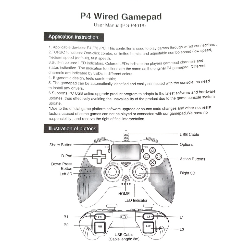 Tay cầm chơi game cho Playstation 4, 3, máy tính - P4018