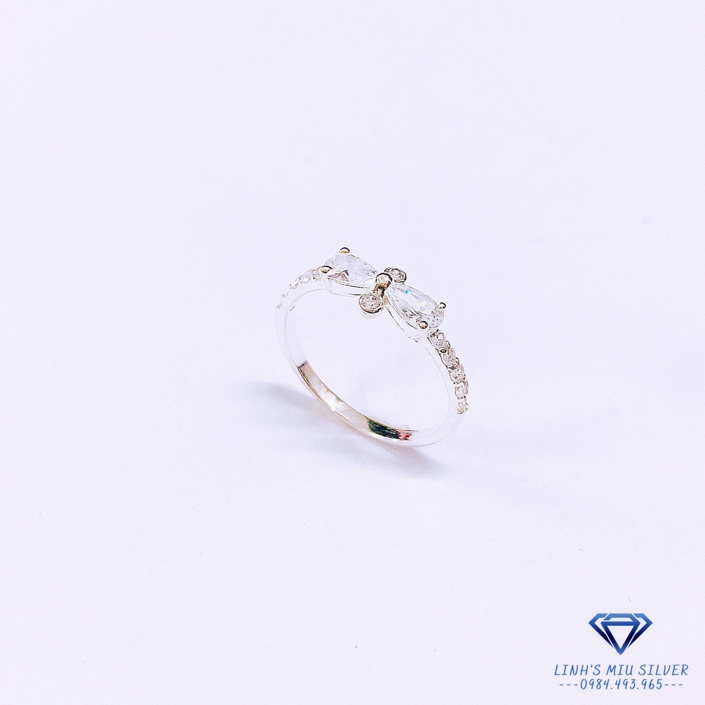 Nhẫn bạc nữ hình nơ đính đá xinh xắn LINH MIU SILVER