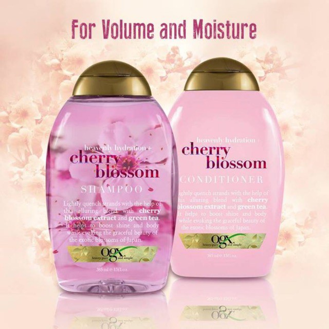 Dầu gội và dầu xả OGX Heavenly Hydration+ Cherry Blossom 385ml của Mỹ- Chiết xuất hoa anh đào