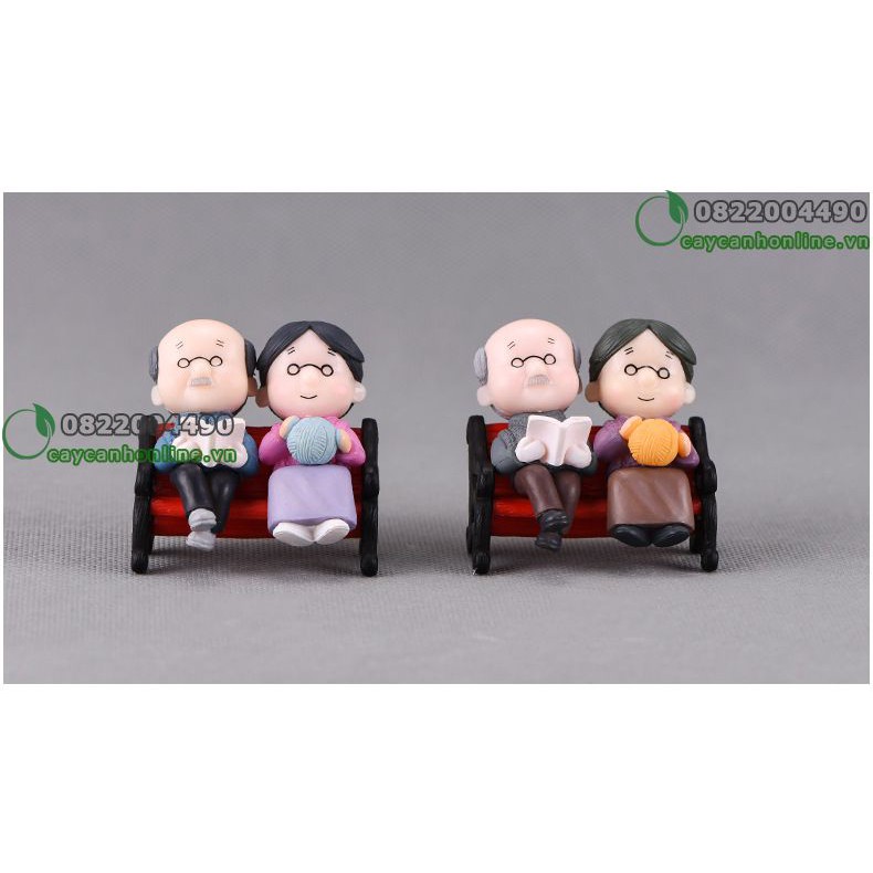 Cặp đôi ông bà già ngồi ghế - phụ kiện trang trí tiểu cảnh cây cảnh mô hình