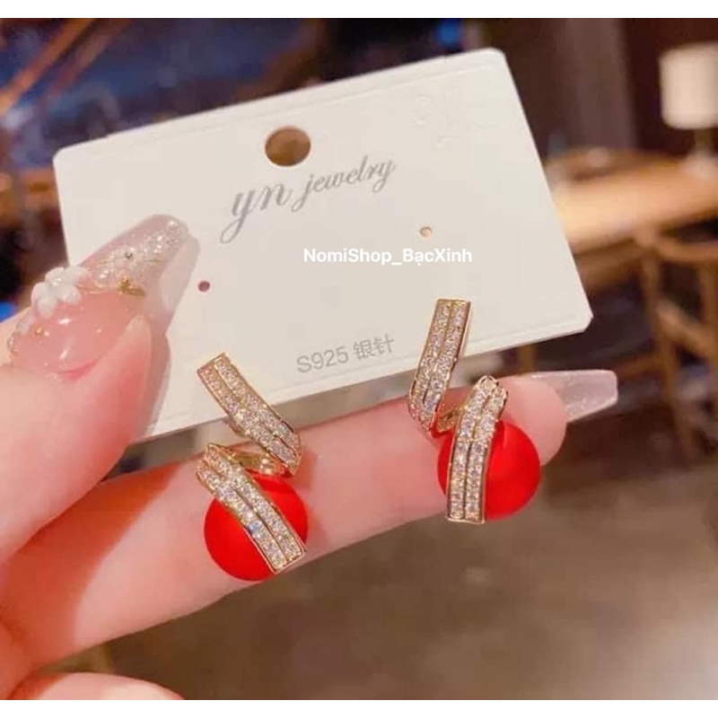 Bông tai nữ bạc ta mix trai dáng mới xinh xắn sang trọng Mainomi Shop Bạc Xinh