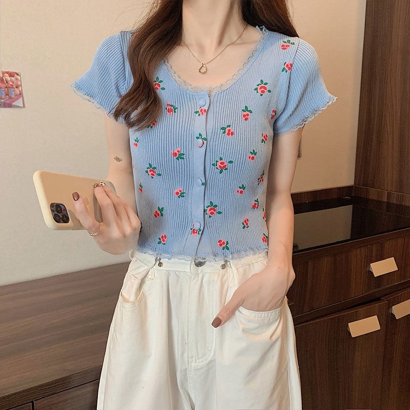 Áo Thun Tay Ngắn In Họa Tiết Hoa Phong Cách Hàn Quốc Thời Trang Mùa Hè Cho Nữ