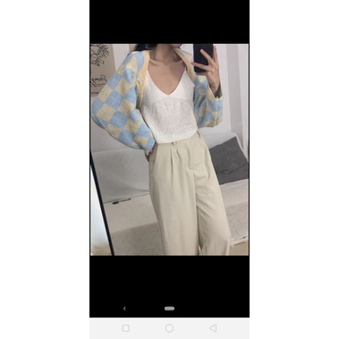 Áo len Cardigan kẻ caro dáng ngắn 💒
