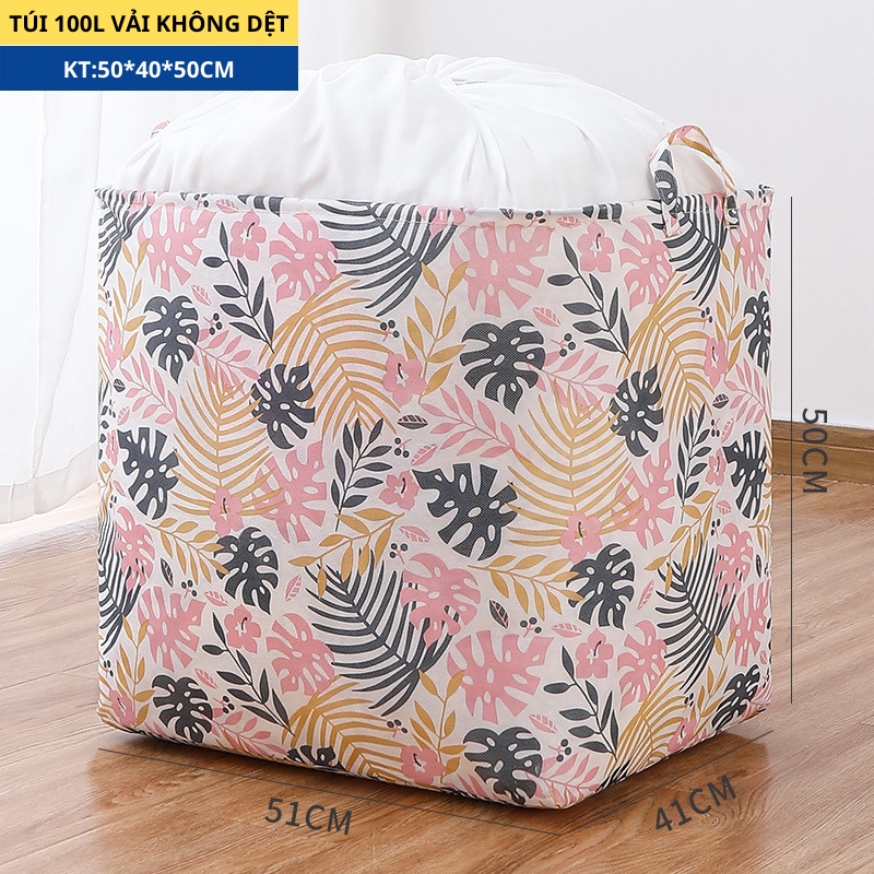 Túi vải đựng quần áo cỡ lớn 100L, miệng túi dây rút, vải không dệt, gấp gọn tiện lợi TD03 (Loại rẻ)