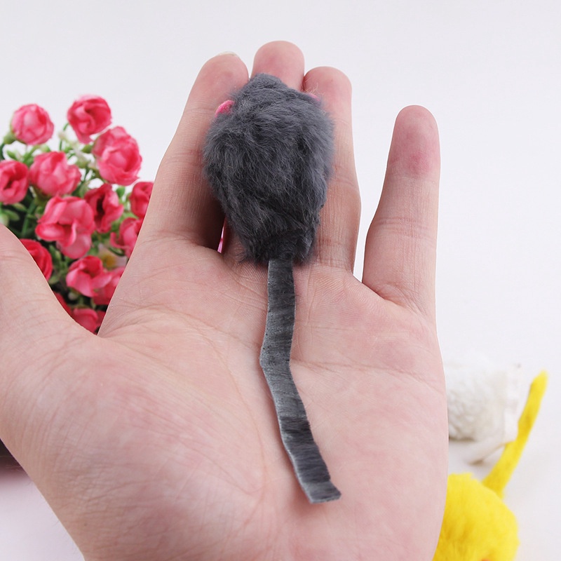 stock 【Fur Cat】 Rabbit Skin Mouse Cat Teaser Toy Pet Toys Long Tail Fur Solid Color Little Mouse  Mouse Cat Teaser Toy  Cat Toys Cat Self-Hi Toy Cat Supplies Simulation Mouse