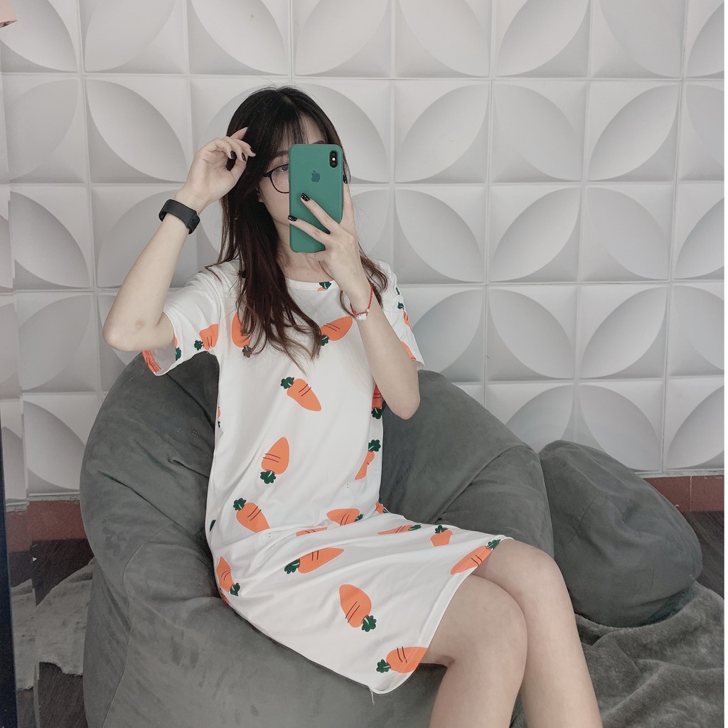 Váy ngủ nữ cộc tay dễ thương dáng suông bigsize chất cotton mềm mát họa tiết hoạt hình VN01 | BigBuy360 - bigbuy360.vn