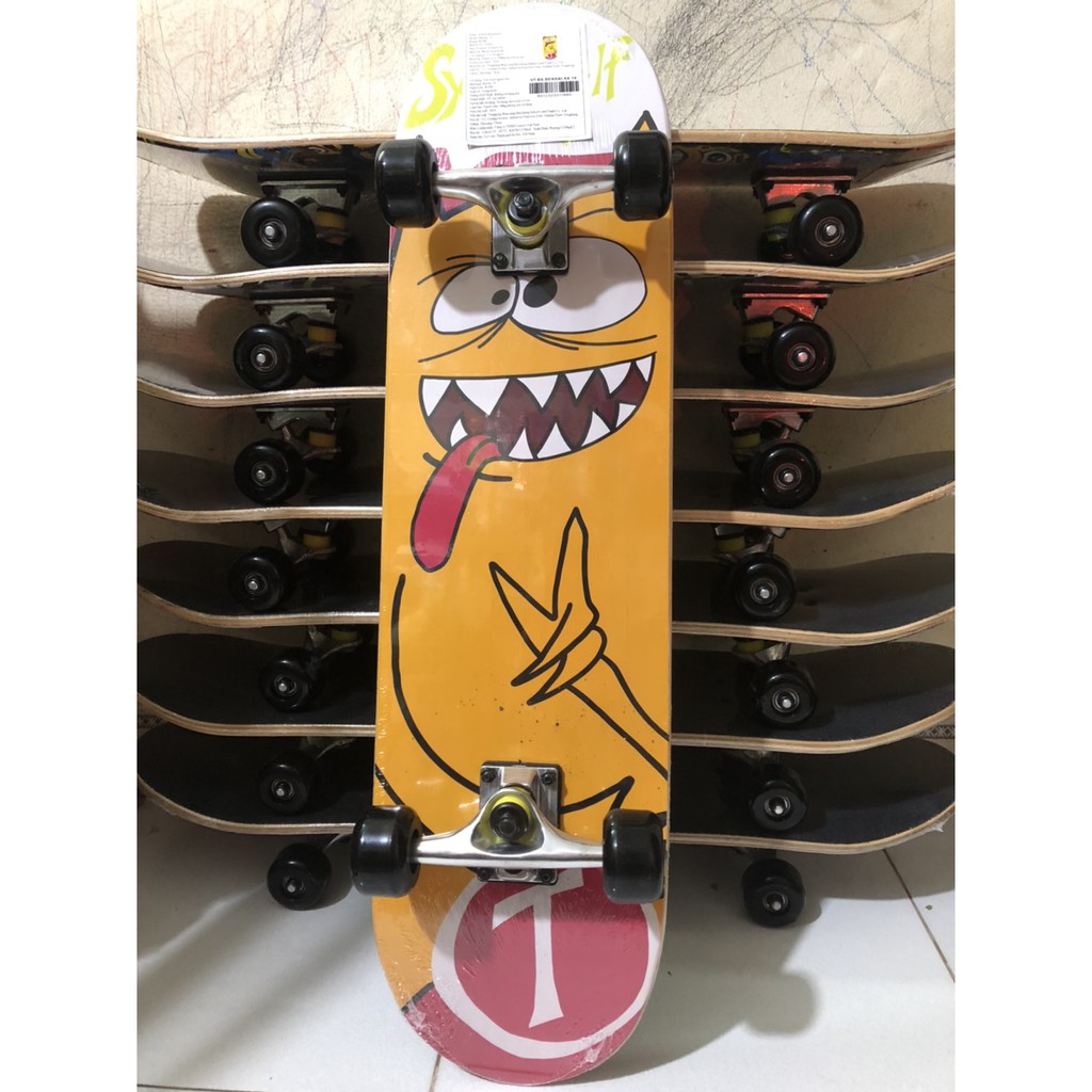 [Hàng chính hãng] Ván Trượt Cao Cấp Skateboard Mặt Nhám Đen Bánh Đục