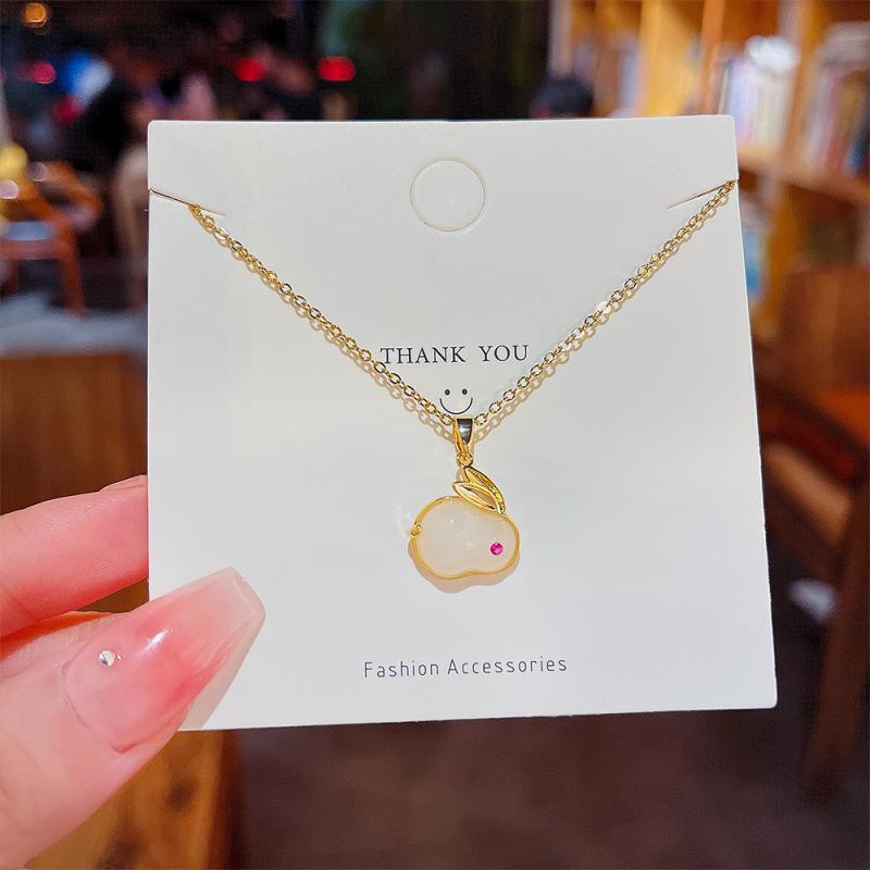 XiaoboACC Vòng cổ Mặt Hình Thỏ Bằng Thép Không Gỉ Thời Trang Hàn Quốc - 40CM + 6CM