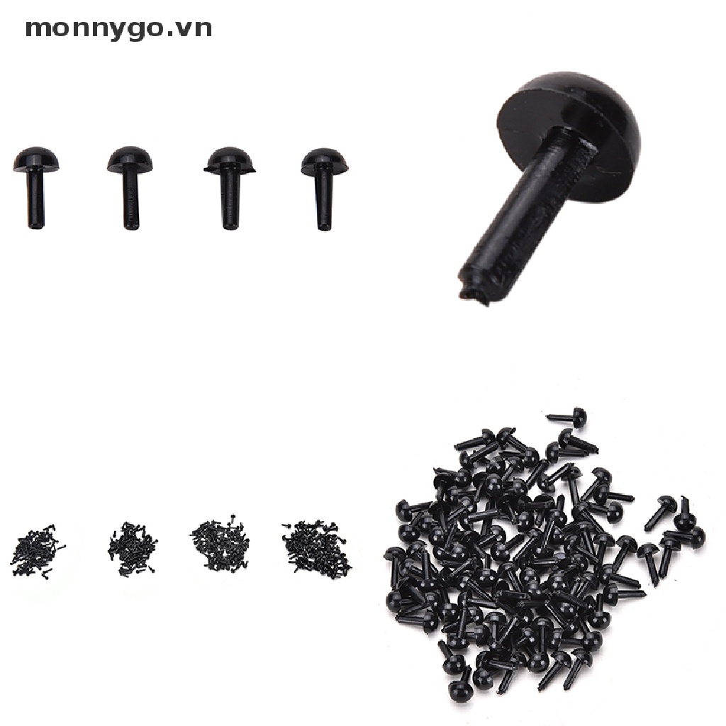 Set 100 Mắt Nhựa Màu Đen 4 Kích Cỡ Cho Búp Bê Thú Nhồi Bông DIY