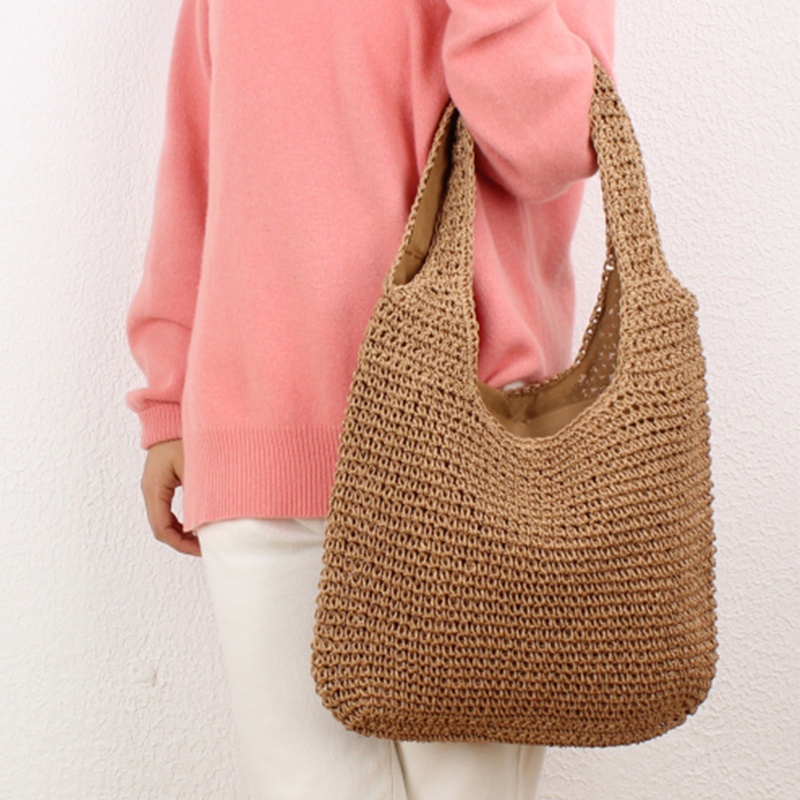 QQ Túi Tote Đeo Vai Bằng Sợi Mây Dệt Tay Phong Cách Đi Biển Đơn Giản Dành Cho Nữ