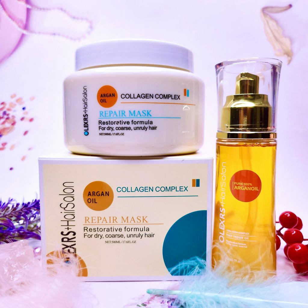 Kem Ủ Tóc Phục Hồi Olexrs Hair Salon Argan Oil Collagen Cao Cấp Hương Nước Hoa 500ml