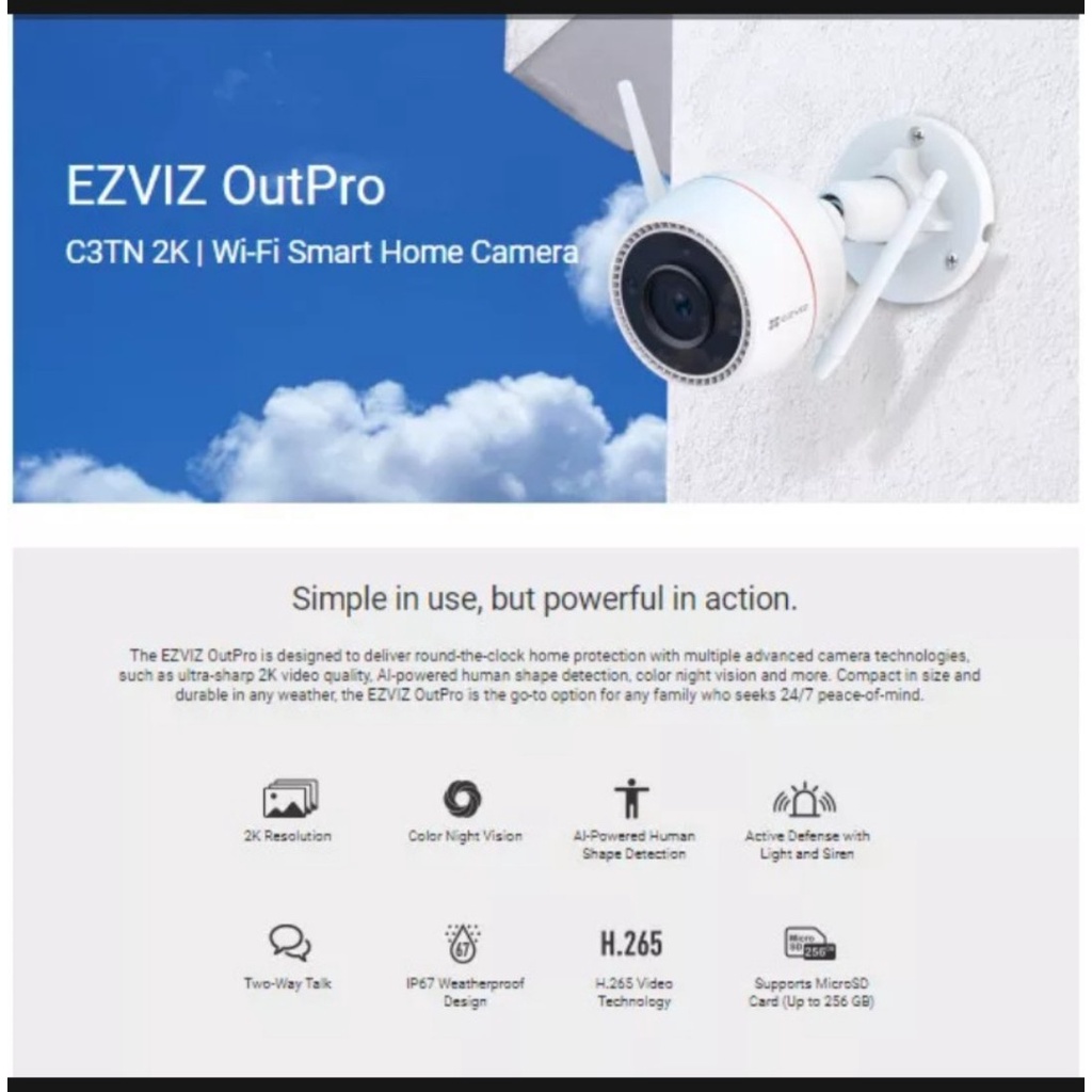 Camera WIFI EZVIZ C3TN 3.0MPX, Ngoài trời chống nước, Hỗ trợ Màu Ban Đêm, Đàm thoại 2 chiều, Nhận diện AI