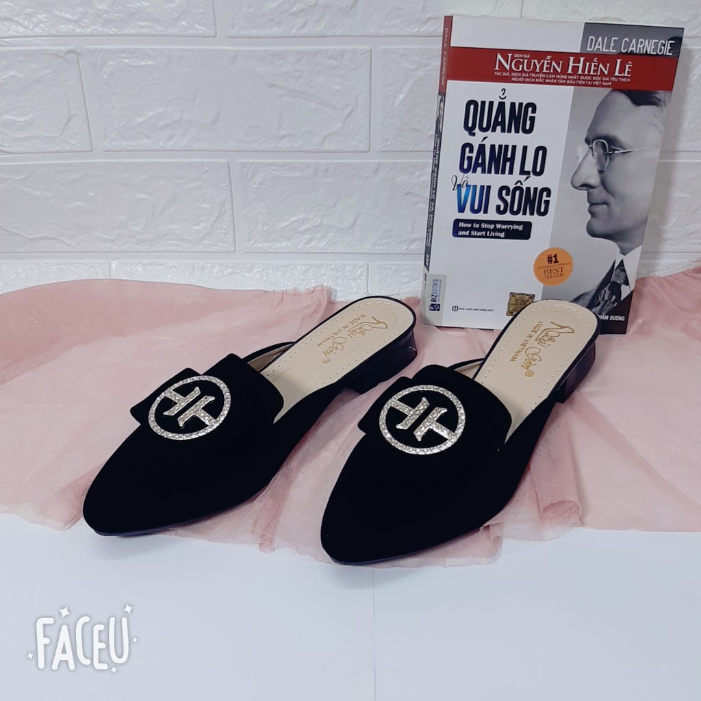 Giày Sục nữ - Sục nhung khóa đá lấp lánh